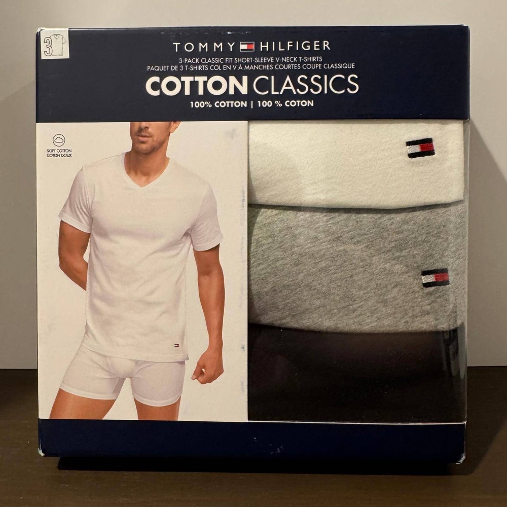 Tommy Hilfiger Men's Undershirts Classic V Neck White Gray Black Large NIB